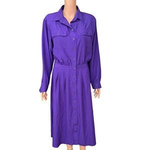Nancy Keegan vintage purple midi dress elastic waist size 12